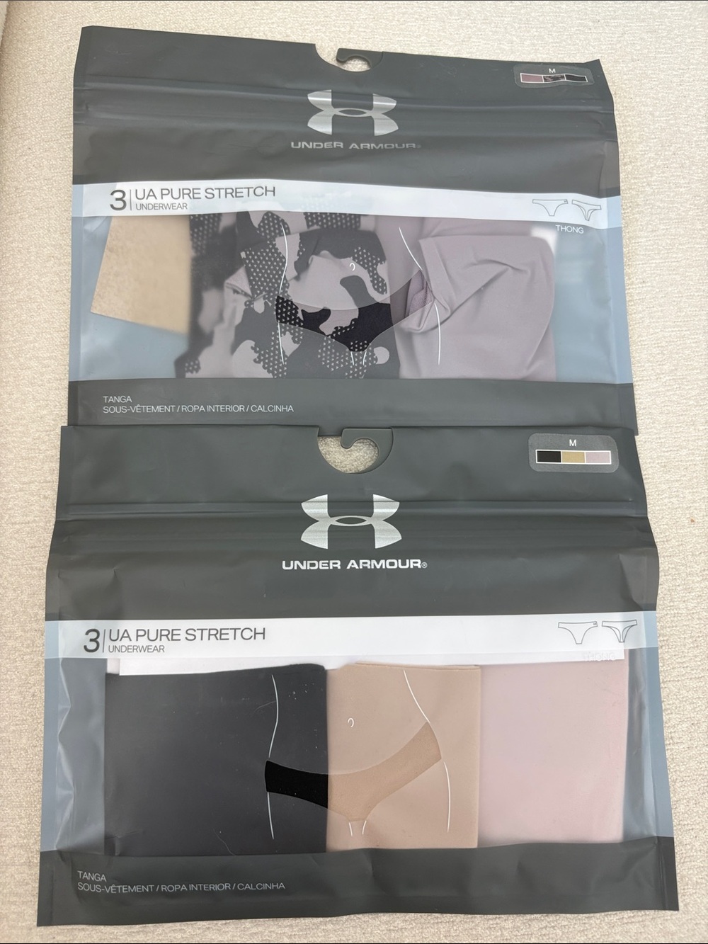 Under Armour women’s UA Pure Stretch 3-Pack thong  – Black, Beige, Pink + 2 more